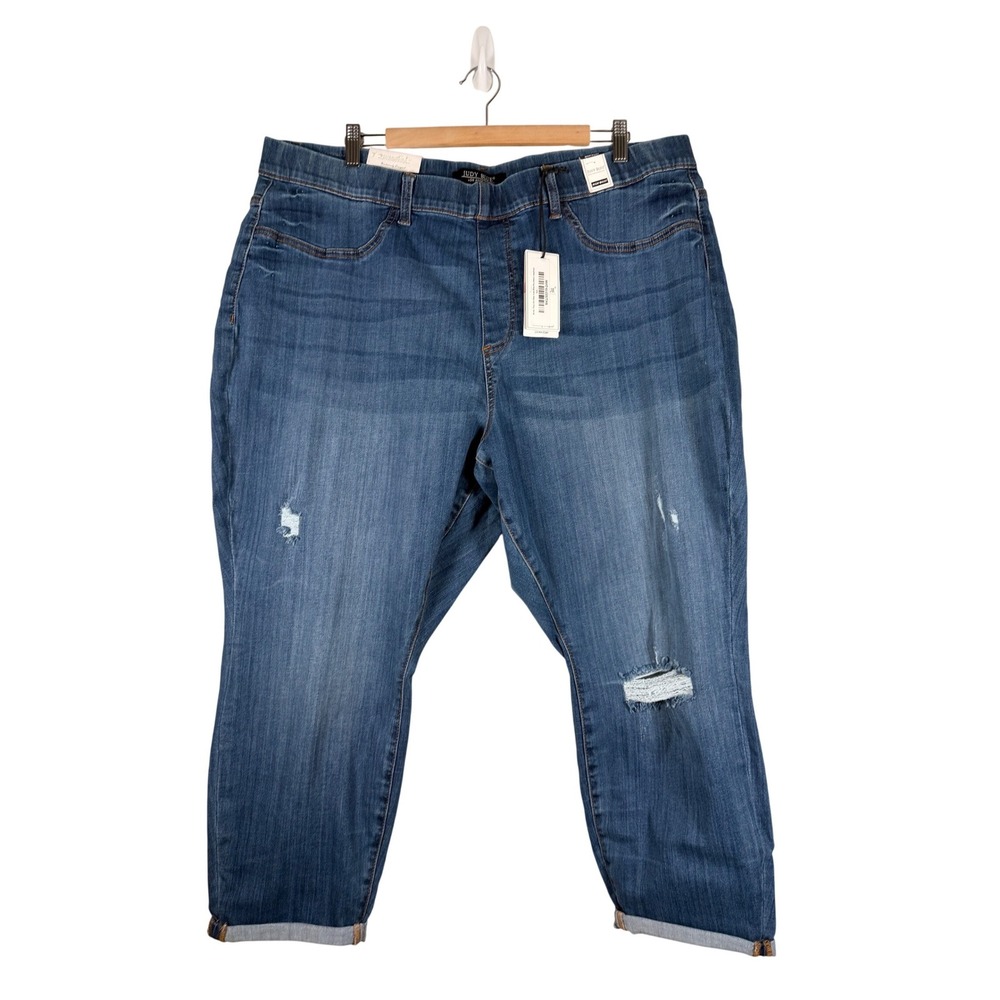 NWT Judy Blue Los Angeles‎ Womens 24W Boyfriend Fit Distressed Blue Denim Jeans